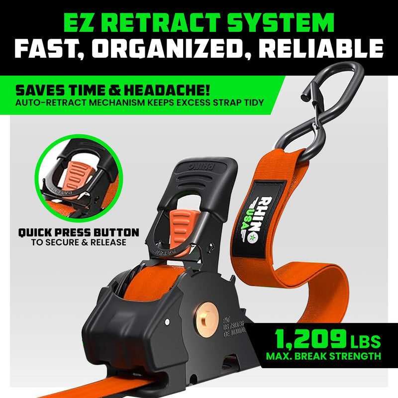 1" x 10' Retractable Ratchet Straps