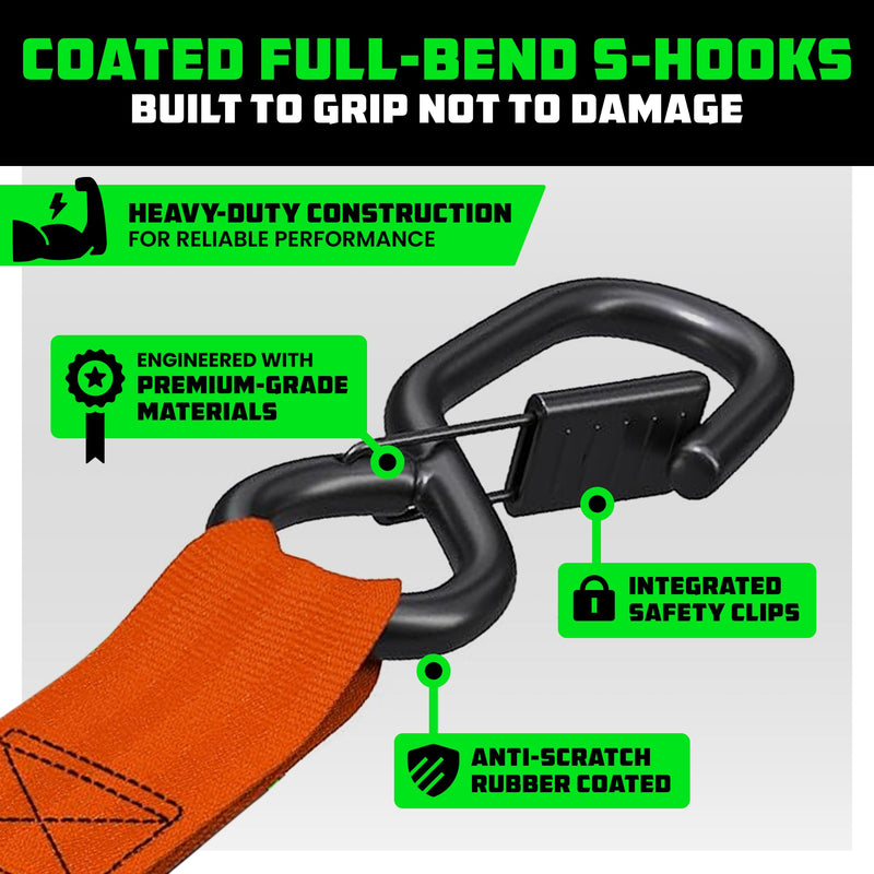 1" x 10' Retractable Ratchet Straps