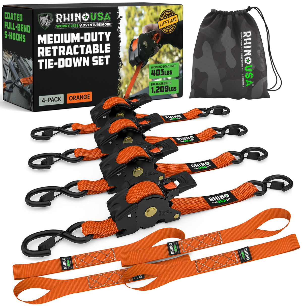 1" x 10' Retractable Ratchet Straps
