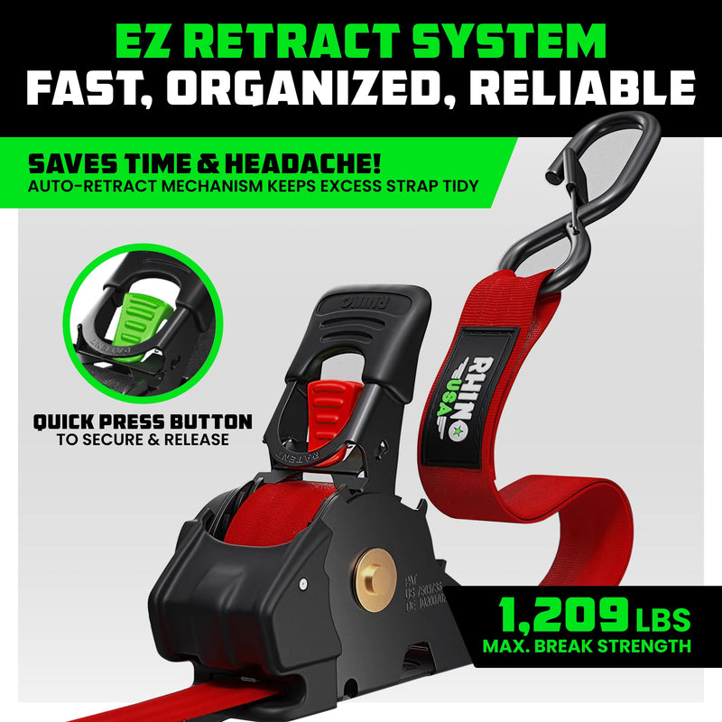 1" x 10' Retractable Ratchet Straps