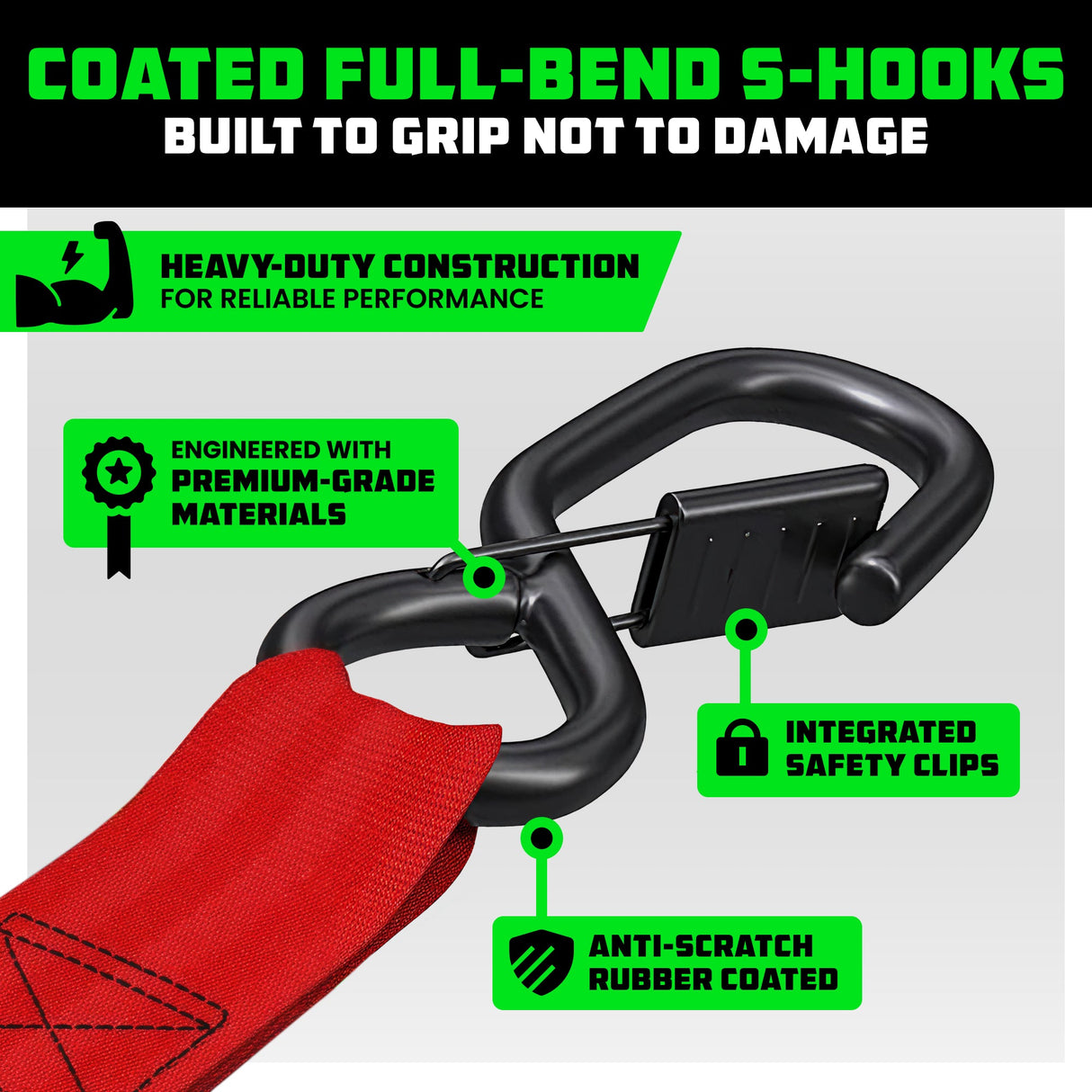1" x 10' Retractable Ratchet Straps