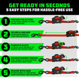 1" x 10' Retractable Ratchet Straps