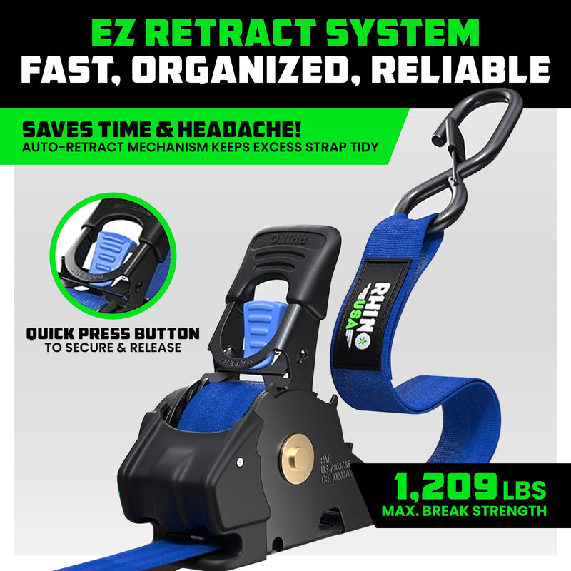 1" x 10' Retractable Ratchet Straps