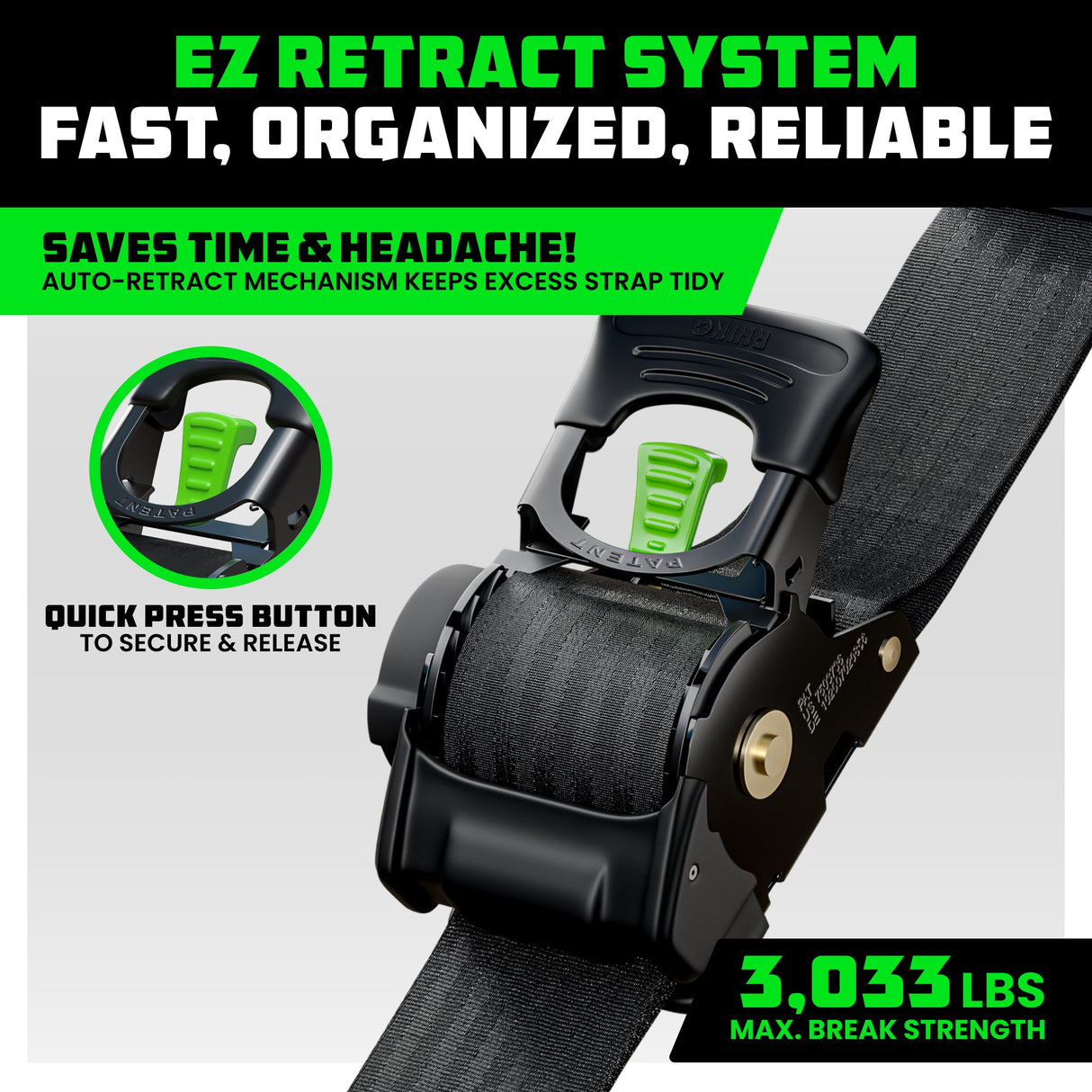 2" x 10' Retractable Ratchet Straps