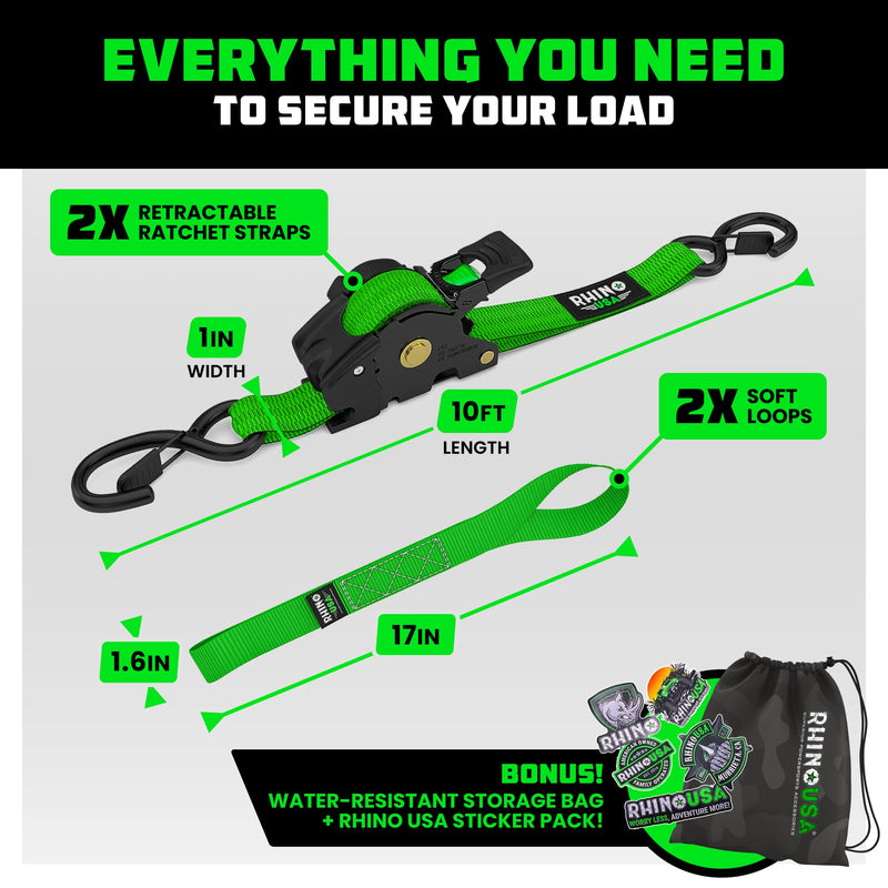 1" x 10' Retractable Ratchet Straps