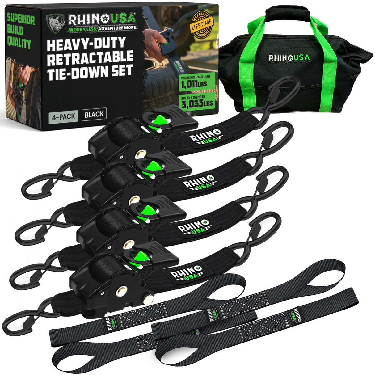 2" x 10' Retractable Ratchet Straps