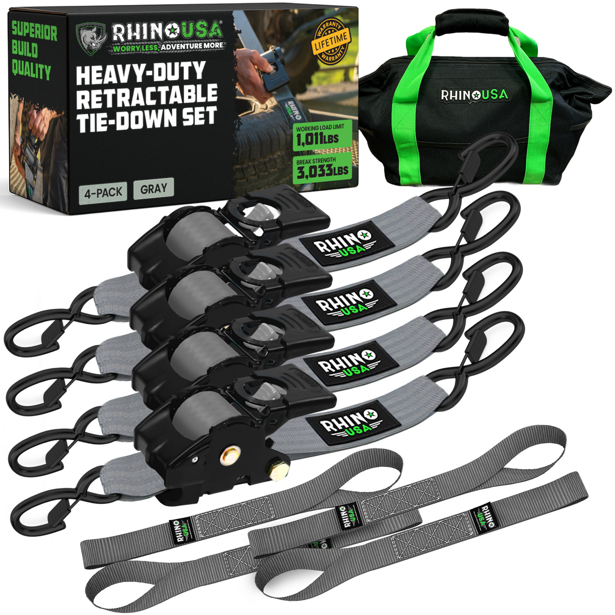 2" x 10' Retractable Ratchet Straps