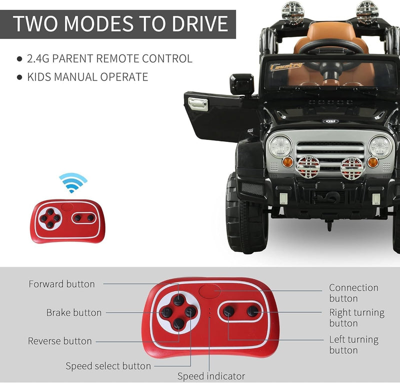 12V Kids Ride-On Truck with Remote Control and MP3 Connectivity in Black