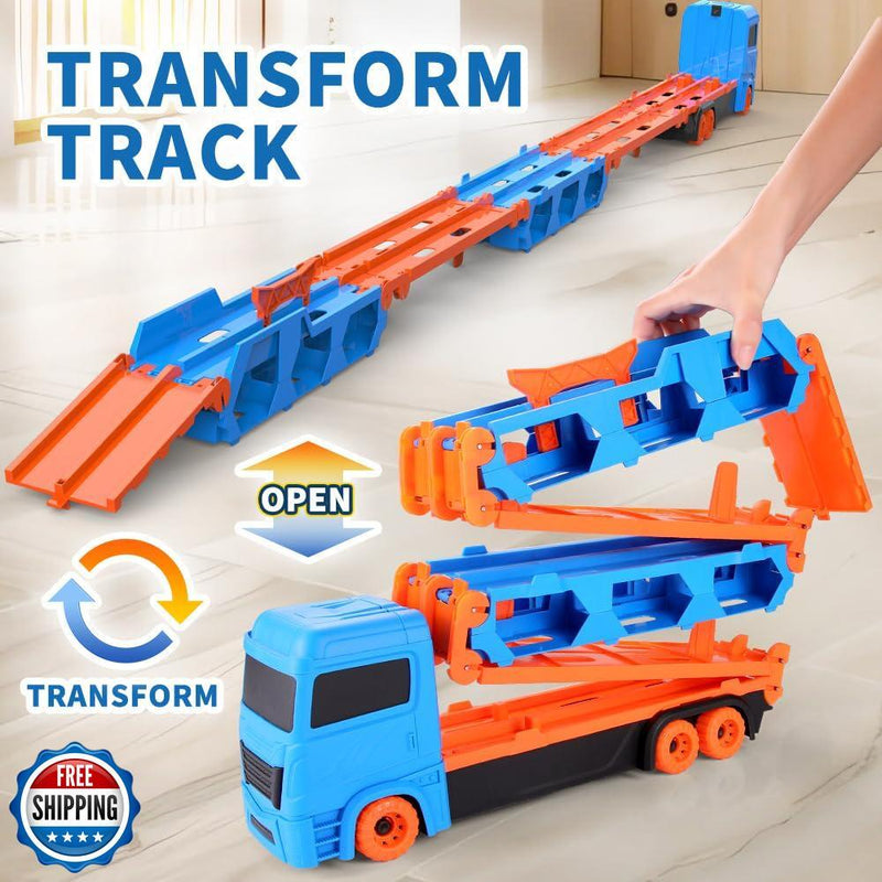 61-Inch Dual Race Track and Eject Car Transport Truck Toy for Kids