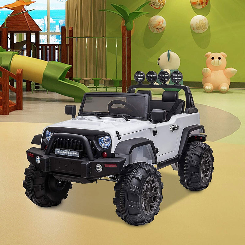 TOBBI 12V 2-Speed Battery Powered Jeep Wrangler Ride On Toy - White (Open Box)