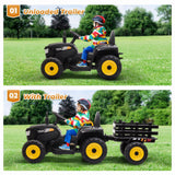 12V Battery-Powered Ride-On Tractor Toy with Trailer and 35W Dual Motor