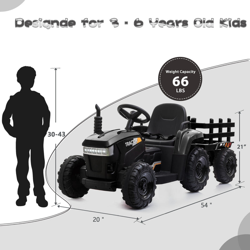 12V Battery-Powered Ride-On Tractor Toy with Trailer and 35W Dual Motor