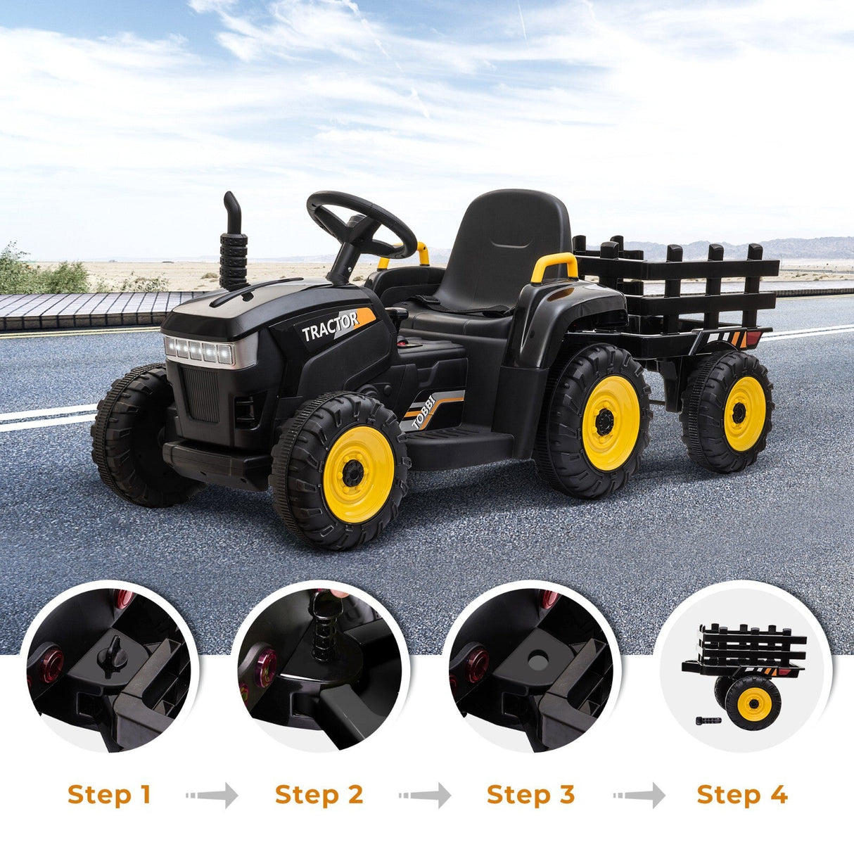12V Battery-Powered Ride-On Tractor Toy with Trailer and 35W Dual Motor