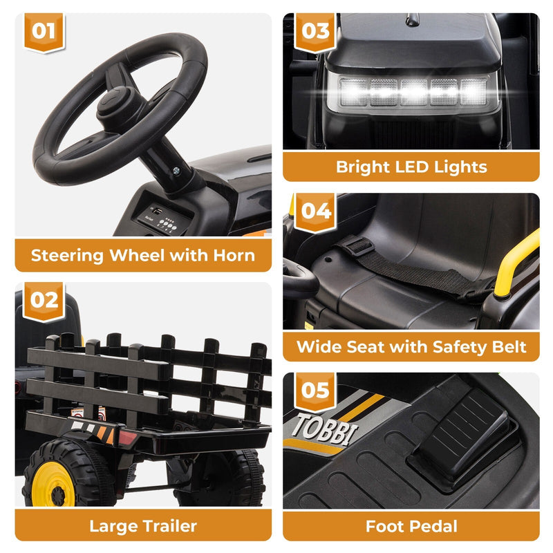 12V Battery-Powered Ride-On Tractor Toy with Trailer and 35W Dual Motor