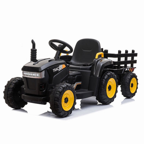 12V Battery-Powered Ride-On Tractor Toy with Trailer and 35W Dual Motor