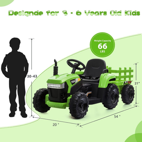 TOBBI 12V Battery-Powered Toy Tractor with Trailer for Kids - Electric Ride-On Vehicle