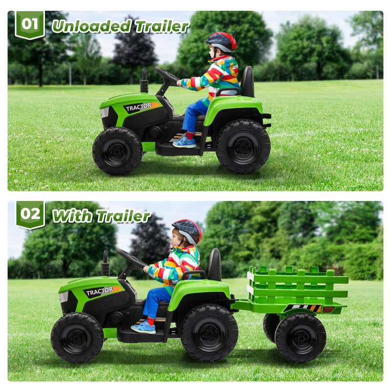 TOBBI 12V Battery-Powered Toy Tractor with Trailer for Kids - Electric Ride-On Vehicle