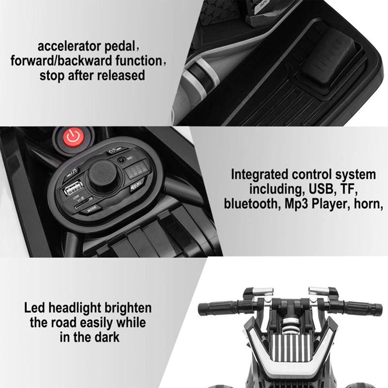 TOBBI 12V Electric 3-Wheeled Ride On Motorcycle for Kids 3 and Up - Black