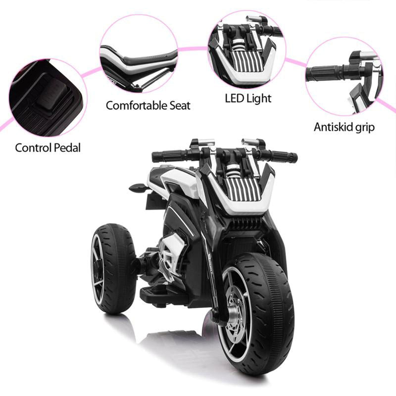 TOBBI 12V Electric 3-Wheeled Ride On Motorcycle for Kids 3 and Up - Black