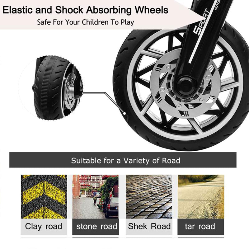 TOBBI 12V Electric 3-Wheeled Ride On Motorcycle for Kids 3 and Up - Black