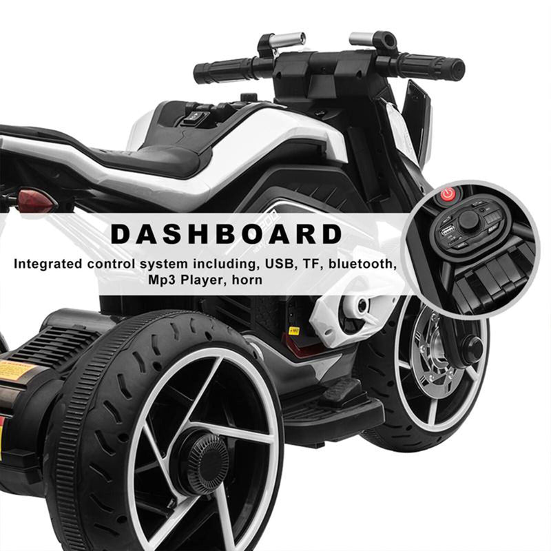 TOBBI 12V Electric 3-Wheeled Ride On Motorcycle for Kids 3 and Up - Black