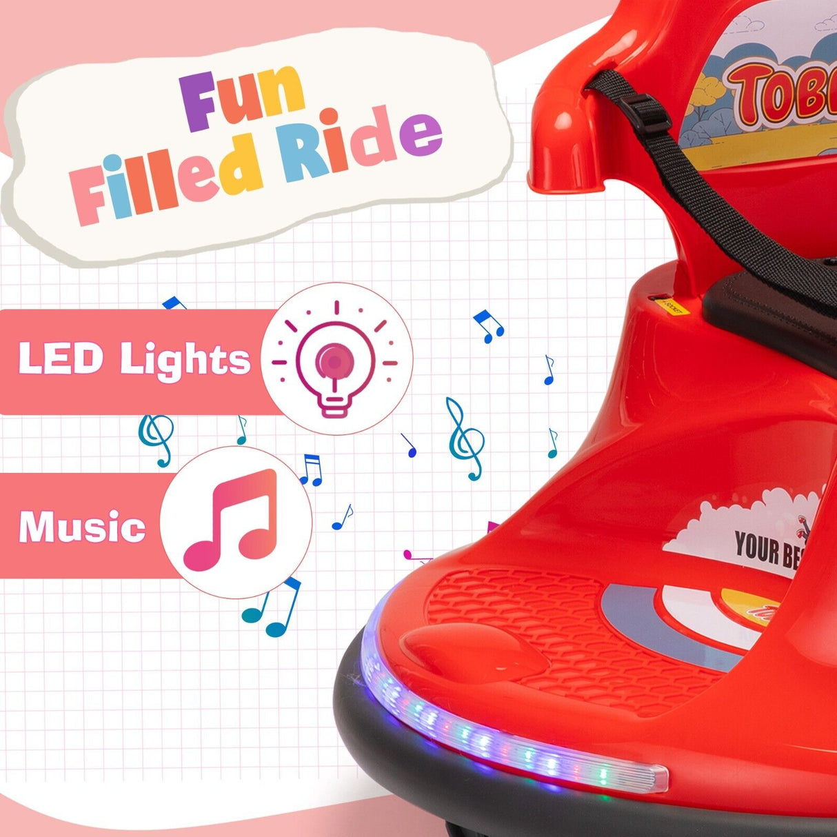 TOBBI 12V Electric Bumper Snail Car for Toddlers with Remote Control