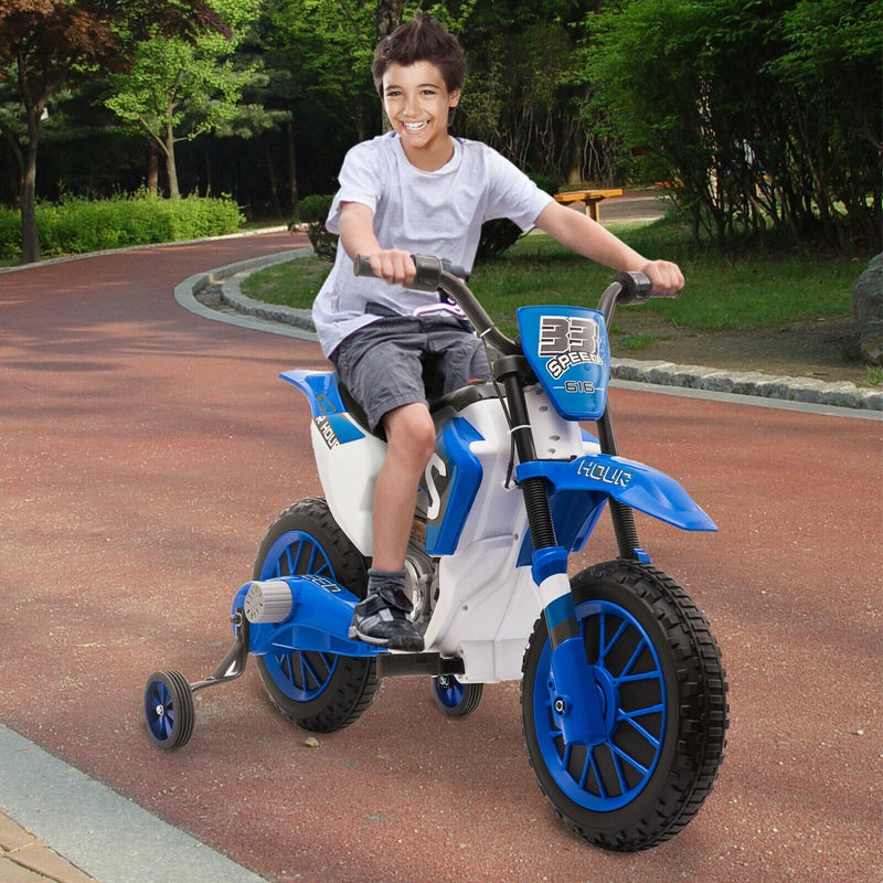 TOBBI 12V Electric Dirt Bike for Kids with Training Wheels - Realistic Motorbike Experience