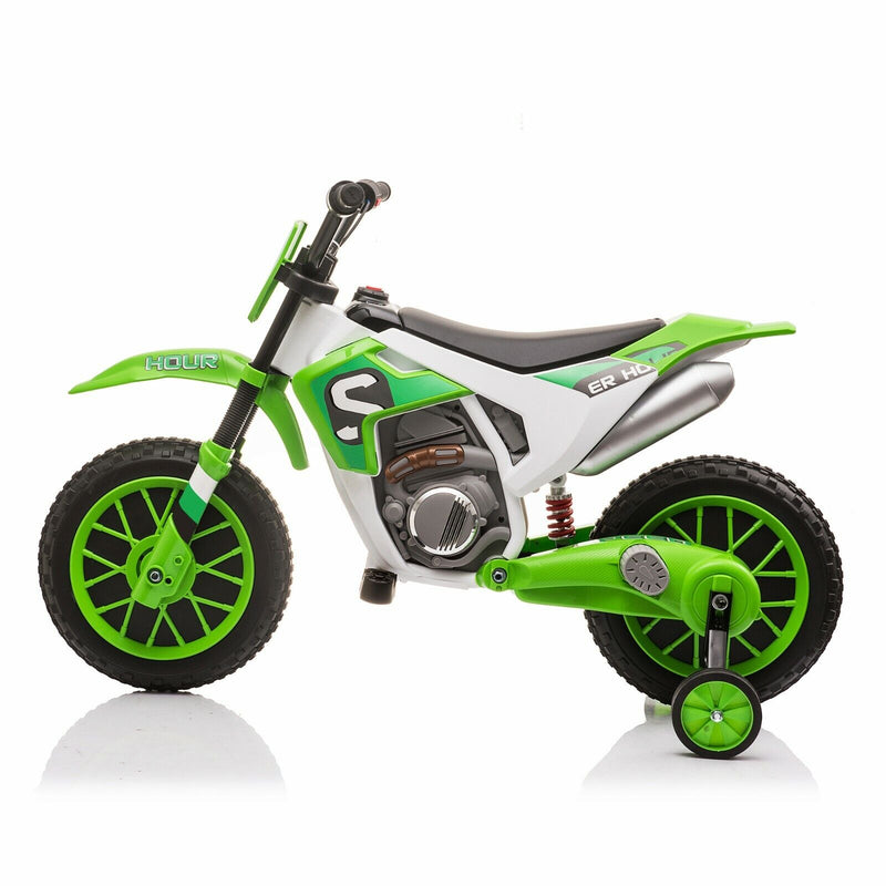 TOBBI 12V Electric Dirt Bike for Kids with Training Wheels - Realistic Motorbike Experience