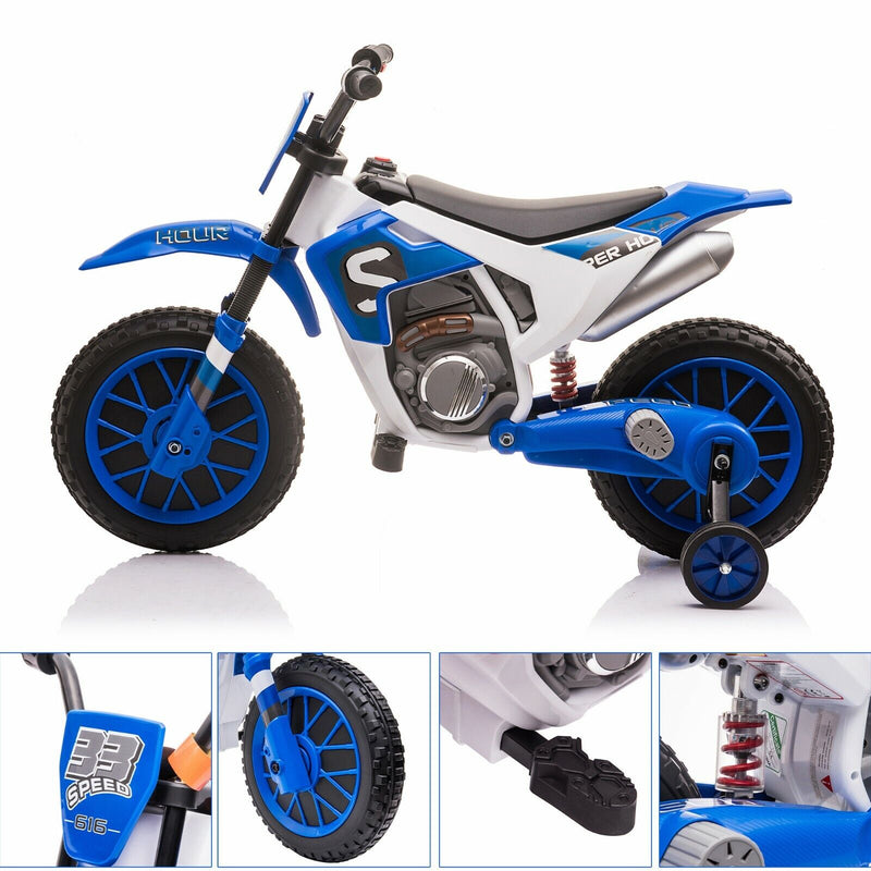 Electric Dirt Bike for Kids with Training Wheels - 12V Off-Road Ride-On Toy