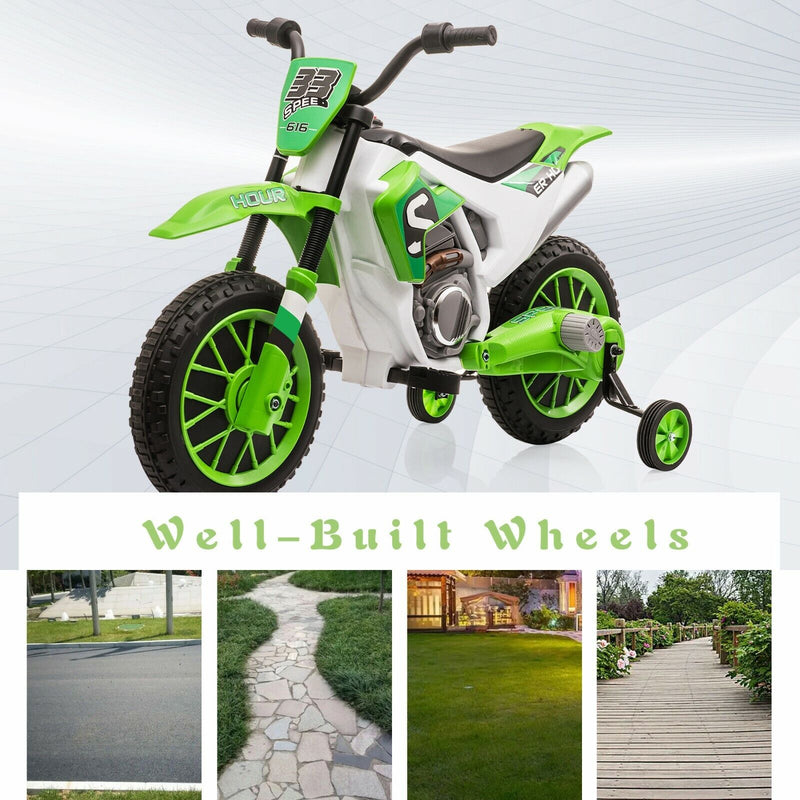 Electric Dirt Bike for Kids with Training Wheels - 12V Off-Road Ride-On Toy