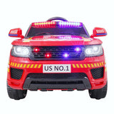 TOBBI 12V Electric Fire Truck Kids Ride-On Police Car with Megaphone, Remote Control, and Lights