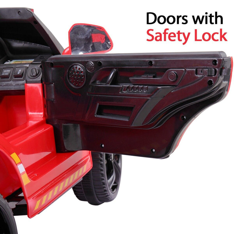 TOBBI 12V Electric Fire Truck Kids Ride-On Police Car with Megaphone, Remote Control, and Lights