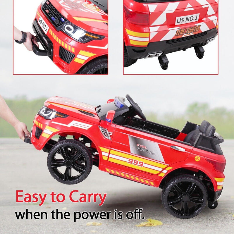TOBBI 12V Electric Fire Truck Ride On Car for Kids with Remote Control and Real Megaphone