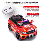 TOBBI 12V Electric Fire Truck Ride On Car for Kids with Remote Control and Real Megaphone