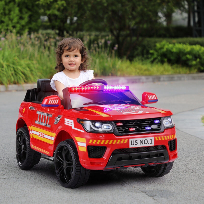 TOBBI 12V Electric Fire Truck Ride On Car for Kids with Remote Control and Real Megaphone
