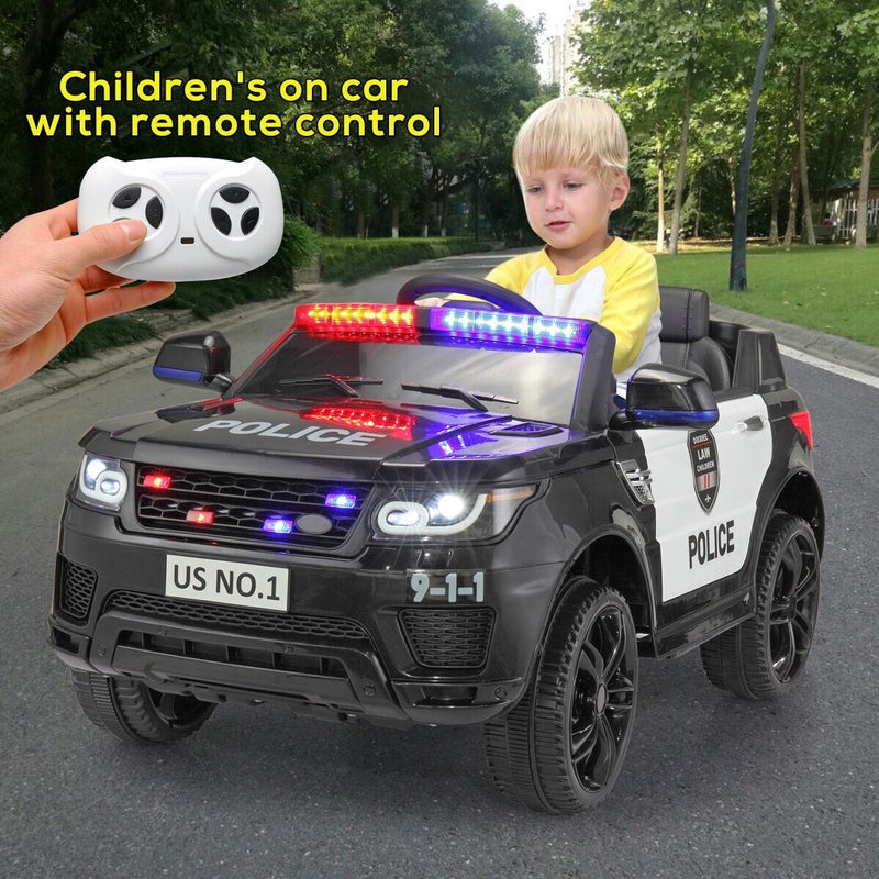 TOBBI 12V Electric Kids Police Car with Remote Control and Real Megaphone
