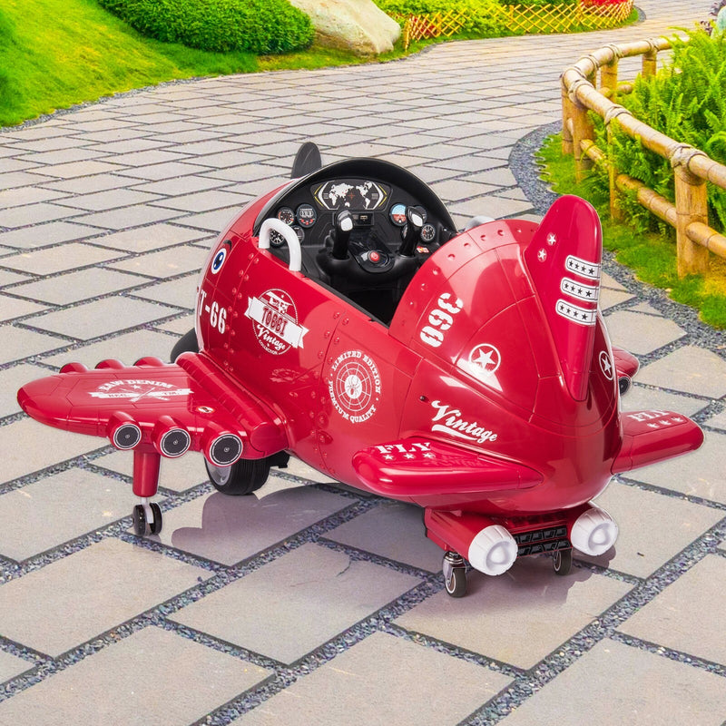 12V Electric Kids Ride-On Airplane Car with Joystick Control for Ages 3-6