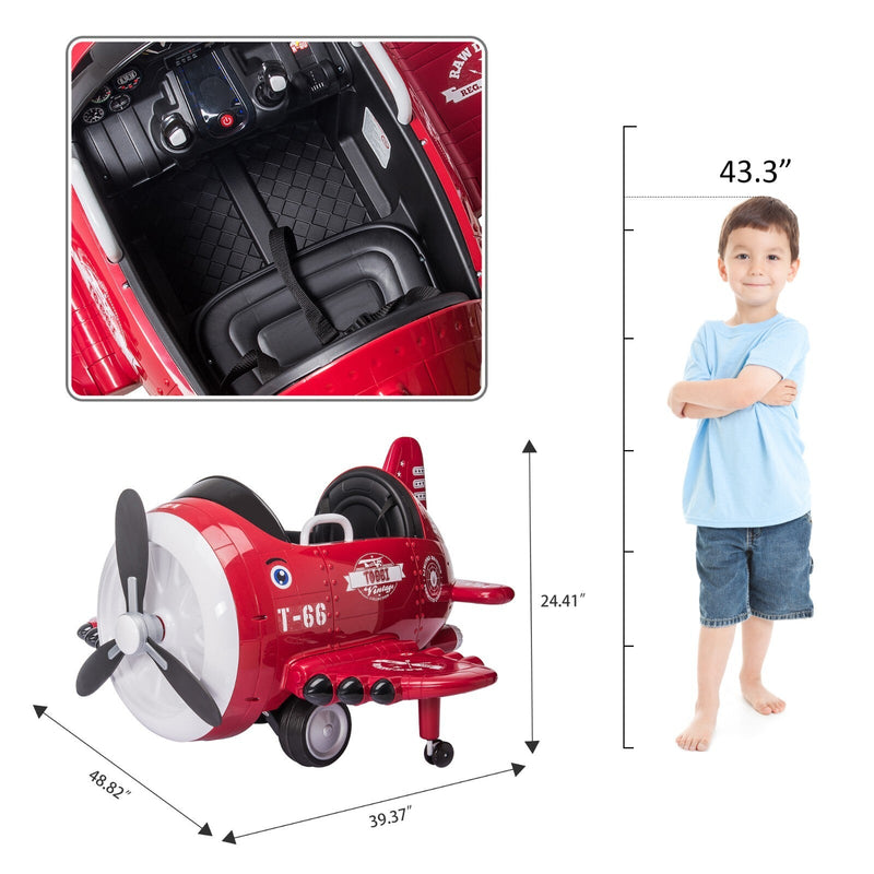 12V Electric Kids Ride-On Airplane Car with Joystick Control for Ages 3-6