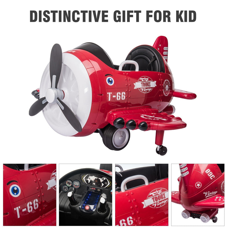 12V Electric Kids Ride-On Airplane Car with Joystick Control for Ages 3-6