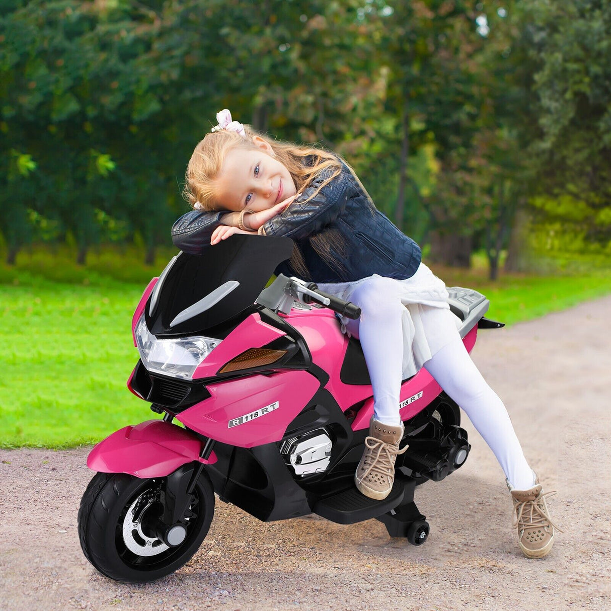 TOBBI 12V Electric Kids Ride-On Motorcycle with Training Wheels