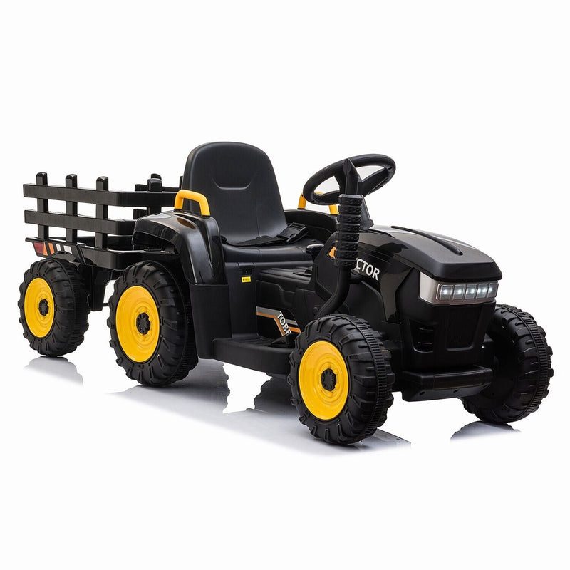 TOBBI 12V Electric Kids Ride On Tractor with Trailer and Lights