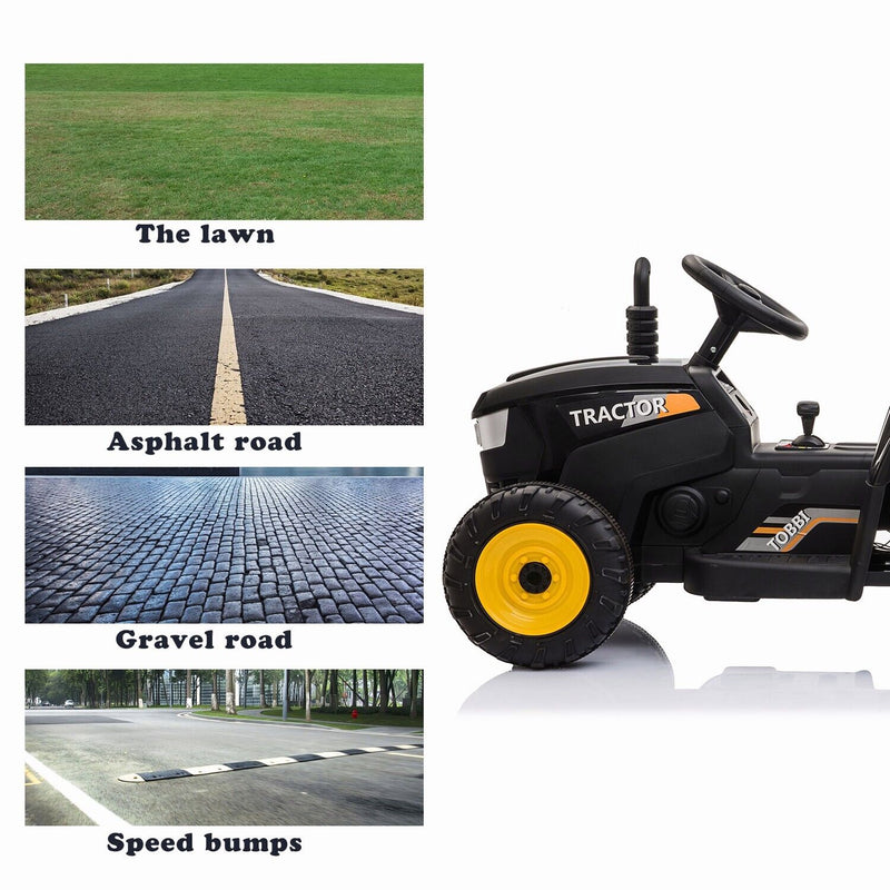 TOBBI 12V Electric Kids Ride On Tractor with Trailer and Lights