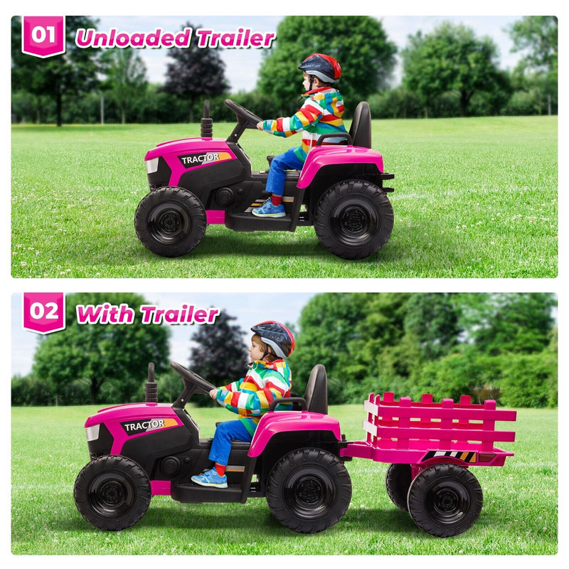 TOBBI 12V Electric Kids Tractor with Trailer and Dual Motors