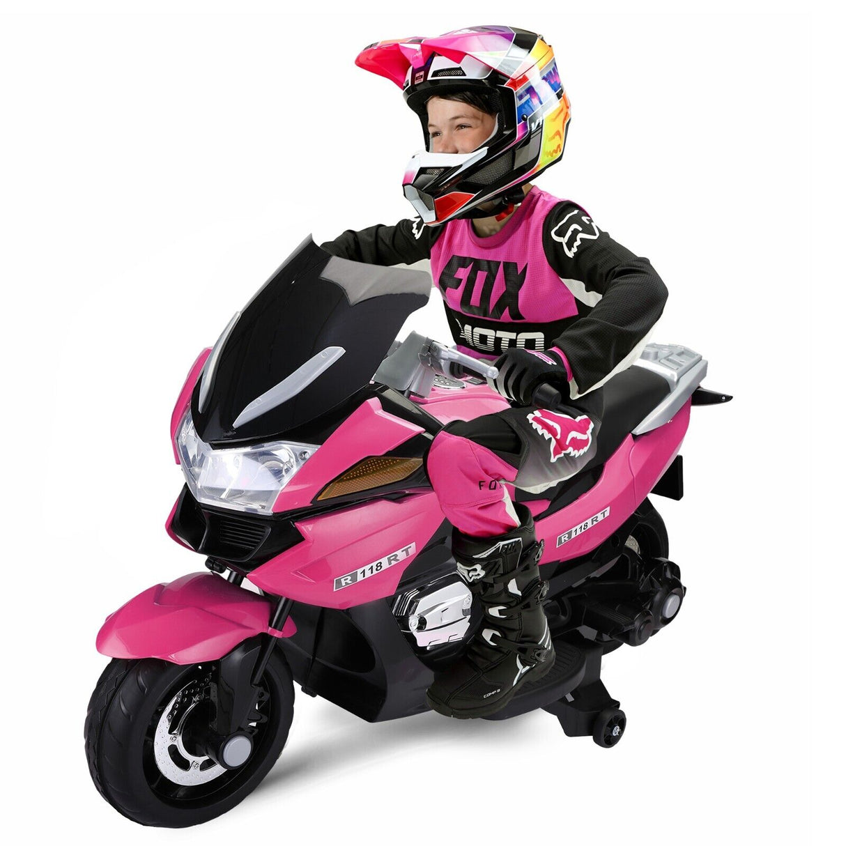 TOBBI 12V Electric Motorcycle for Kids with Training Wheels - Battery Powered Ride-On Toy