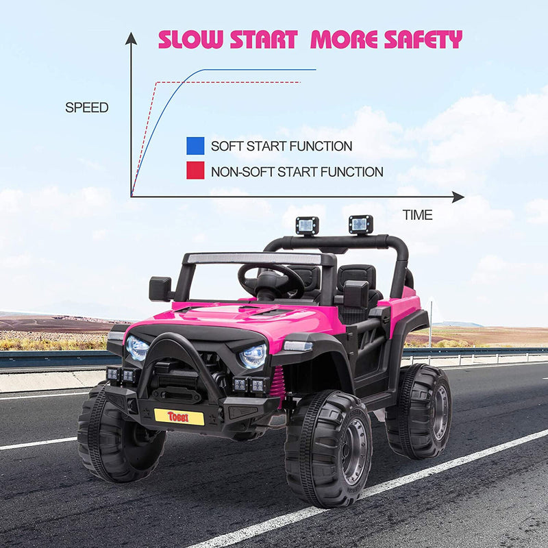 TOBBI 12V Electric Remote Control Kids Ride On Truck in Rose Red