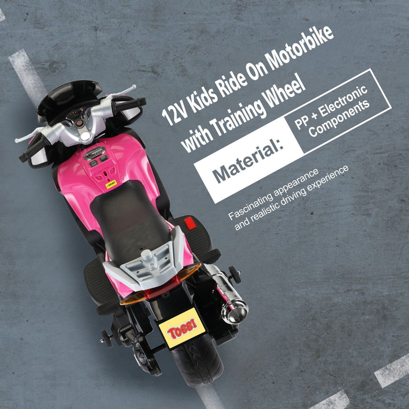 TOBBI 12V Electric Motorcycle Toy for Kids with Training Wheels - Battery Powered Ride-On Fun!
