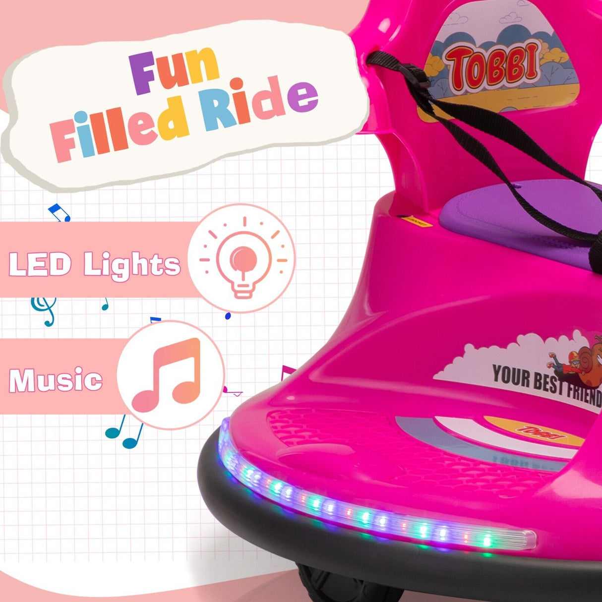 TOBBI Snail Shaped 12v Electric Ride On for Toddlers - Rosy+Light