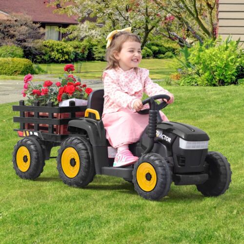 TOBBI 12V Electric Tractor Ride-On Car with Trailer for Kids - Battery Powered Toy Vehicle