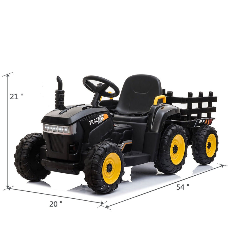 TOBBI 12V Electric Tractor Ride-On Toy with Trailer for Kids - Battery Powered Vehicle