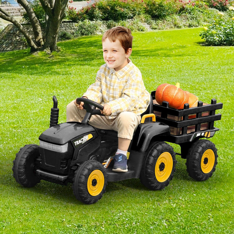 TOBBI 12V Electric Tractor Ride-On Toy Car with Trailer for Kids